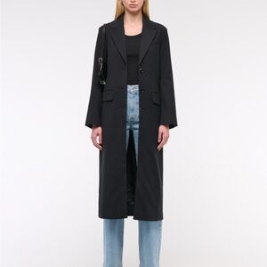 Abercrombie & Fitch Black Long Single-Breasted Trench Coat